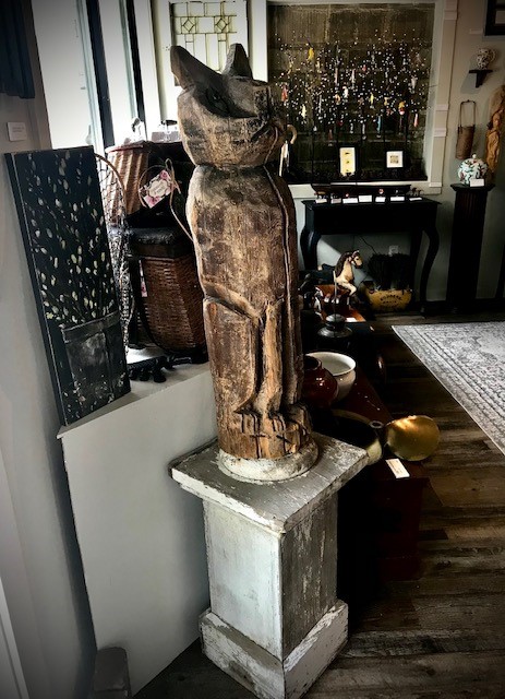 Product Image for  Vintage Hand Carved Wooden Cat on a Pedestal