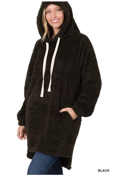 Product Image for  HOODED FAUX FUR HI-LOW HEM PULLOVER