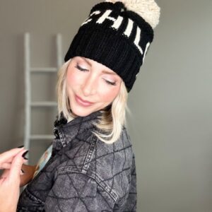 Product Image for  CHILL KNIT BEANIE WITH POM – BLACK/CREAM