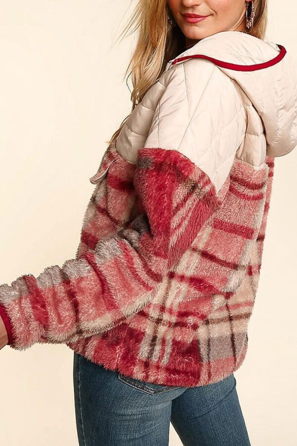 Product Image for  HALF ZIP UP PLAID HOODIE WITH KANGAROO POCKET