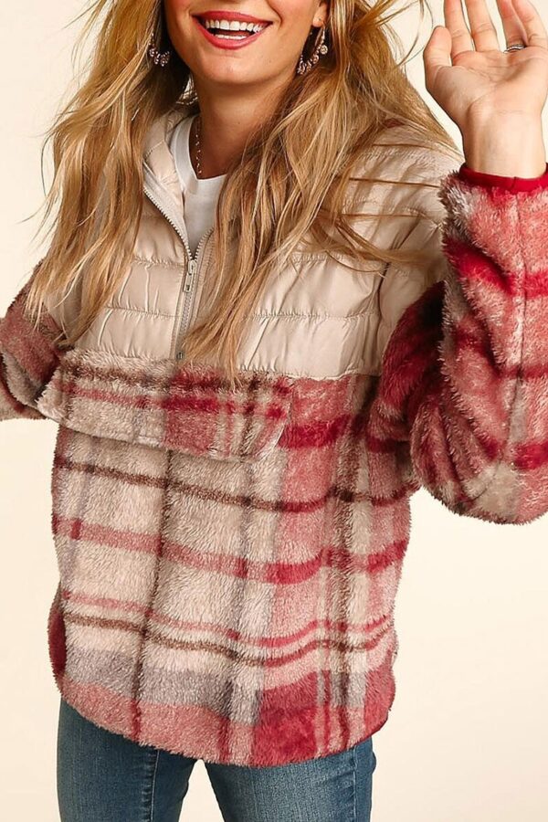 Product Image for  HALF ZIP UP PLAID HOODIE WITH KANGAROO POCKET