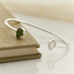 Product Image for  Moldavite & Herkimar Diamond Two-stone Sterling Cuff