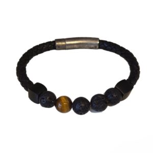 Product Image for  Men’s Braided Leather Band with Lava Stone and Tiger Eye