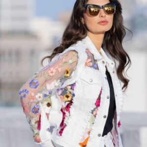 Product Image for  White Denim Jacket with Floral Embroidery