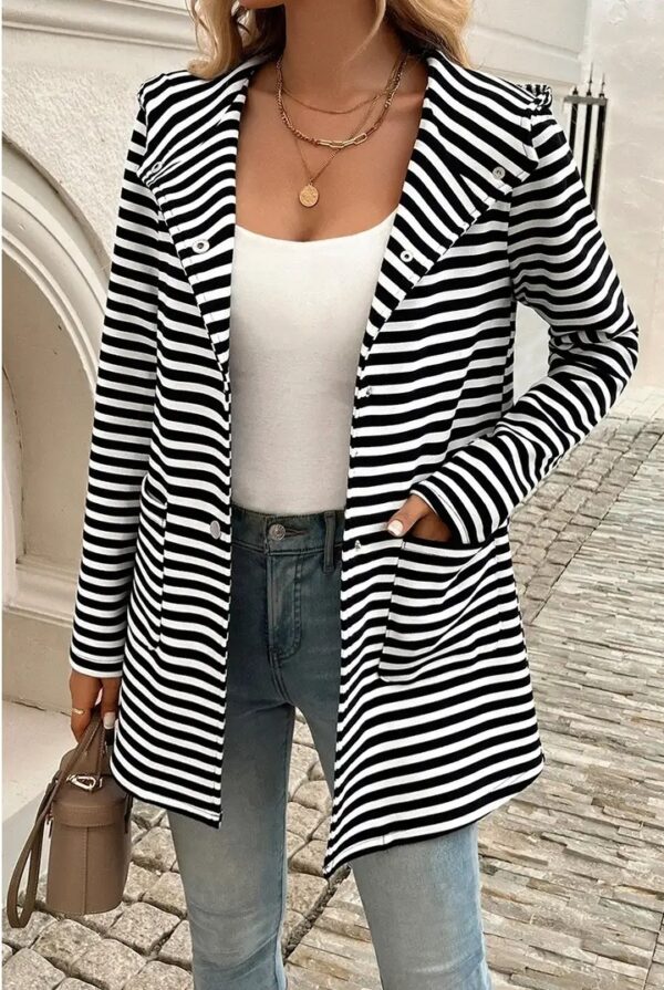 Product Image for  Striped Snap-up Jacket with Hood
