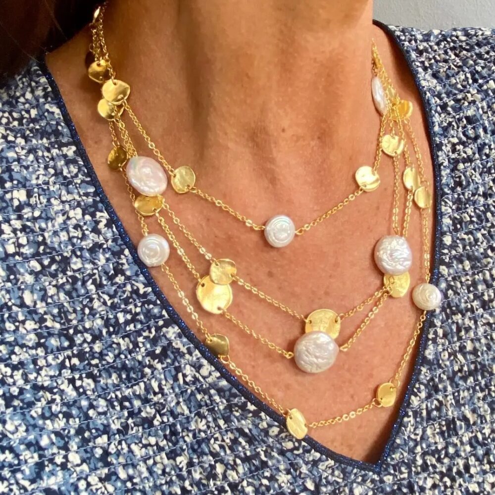 Coin Freshwater Pearl Multi Strand Necklace
