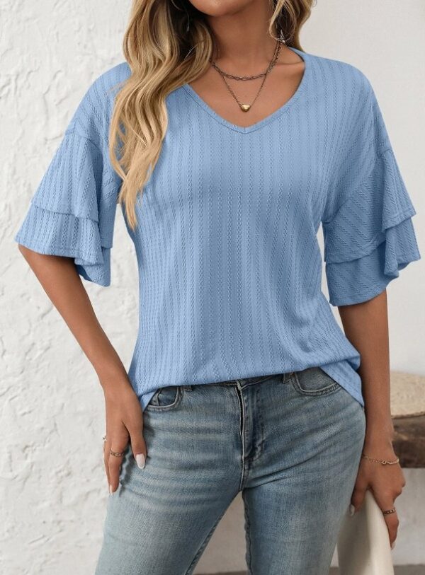 Product Image for  Solid Color V-Neck Ruffle Sleeve Short-Sleeve Top