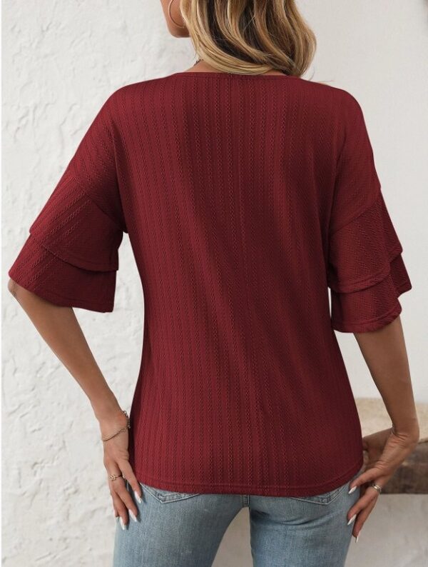 Product Image for  Solid Color V-Neck Ruffle Sleeve Short-Sleeve Top
