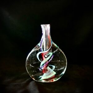 Product Image for  Signed Robert Hamon Art Glass Vase – Swirled Ribbon Core, Mid-Century Studio Work