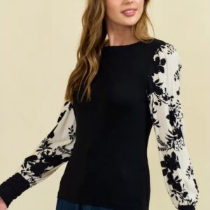 Product Image for  Sarah Floral Jacquard Contrast Sleeve Knit Top
