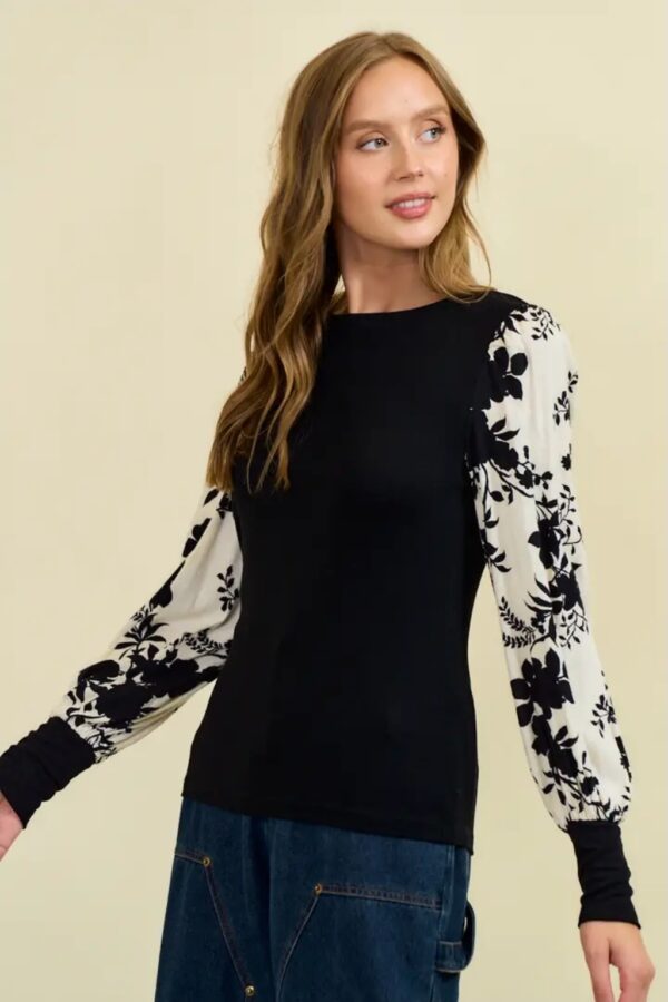 Product Image for  Sarah Floral Jacquard Contrast Sleeve Knit Top