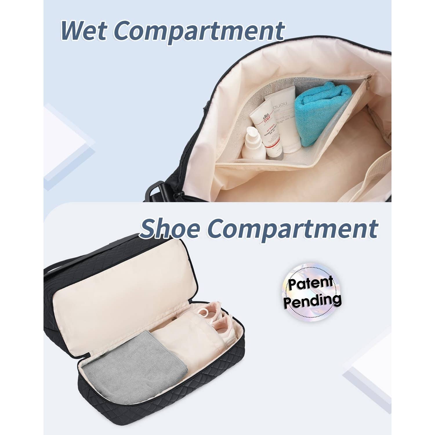 Downloaded from Square for use with Vendor ID (404) and Product ID (Square: DXWRCO4QBWUMPTZNFCCBUX3X - WC: 72552). Product Image for Airplane Approved Duffle Bag & Toiletry Bag Set 2 PCS: Black