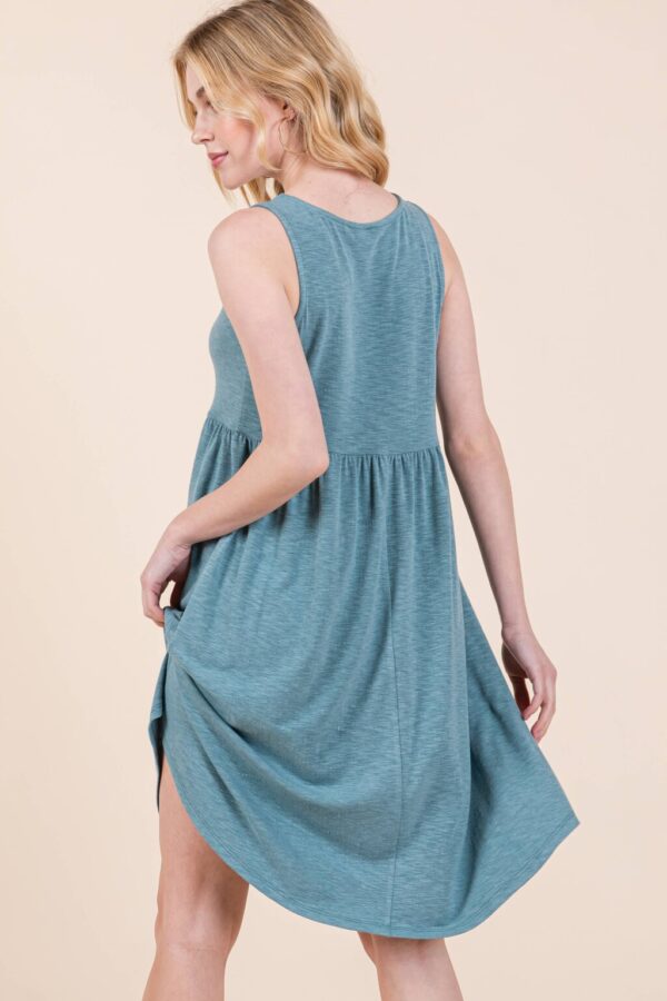 Product Image for  ETK-9342-PL Plus Size Solid Babydoll Sleeveless Knee Dress: Teal, 1XL
