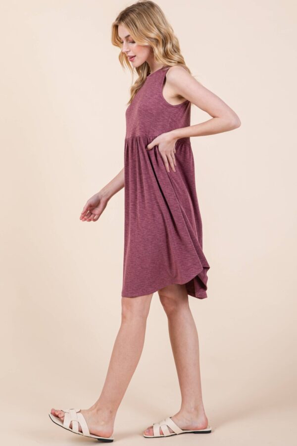 Product Image for  ETK-9342-PL Plus Size Solid Babydoll Sleeveless Knee Dress: Burgundy, 3XL
