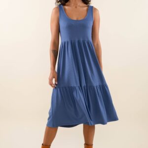 Product Image for U-neck Tiered Rib Dress – Denim, 2XL