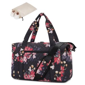 Product Image for Airplane Travel Duffel Under Seat Weekender Overnight Bag: Black Flower