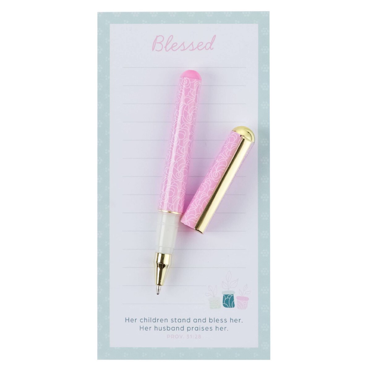 Downloaded from Square for use with Vendor ID (404) and Product ID (Square: 6VT3IKTEKGPRDRYRC6HLZBKG - WC: 72826). Product Image for Magnetic Notepad w/pen Blessed Prov. 31:28