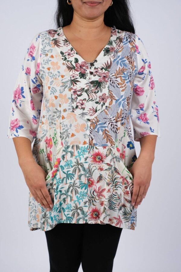 Product Image for  White Floral Serenity Patchwork Tunic XL