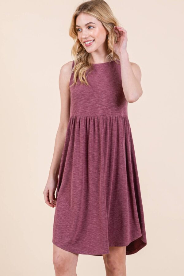 Product Image for  ETK-9342-PL Plus Size Solid Babydoll Sleeveless Knee Dress: Teal, 1XL