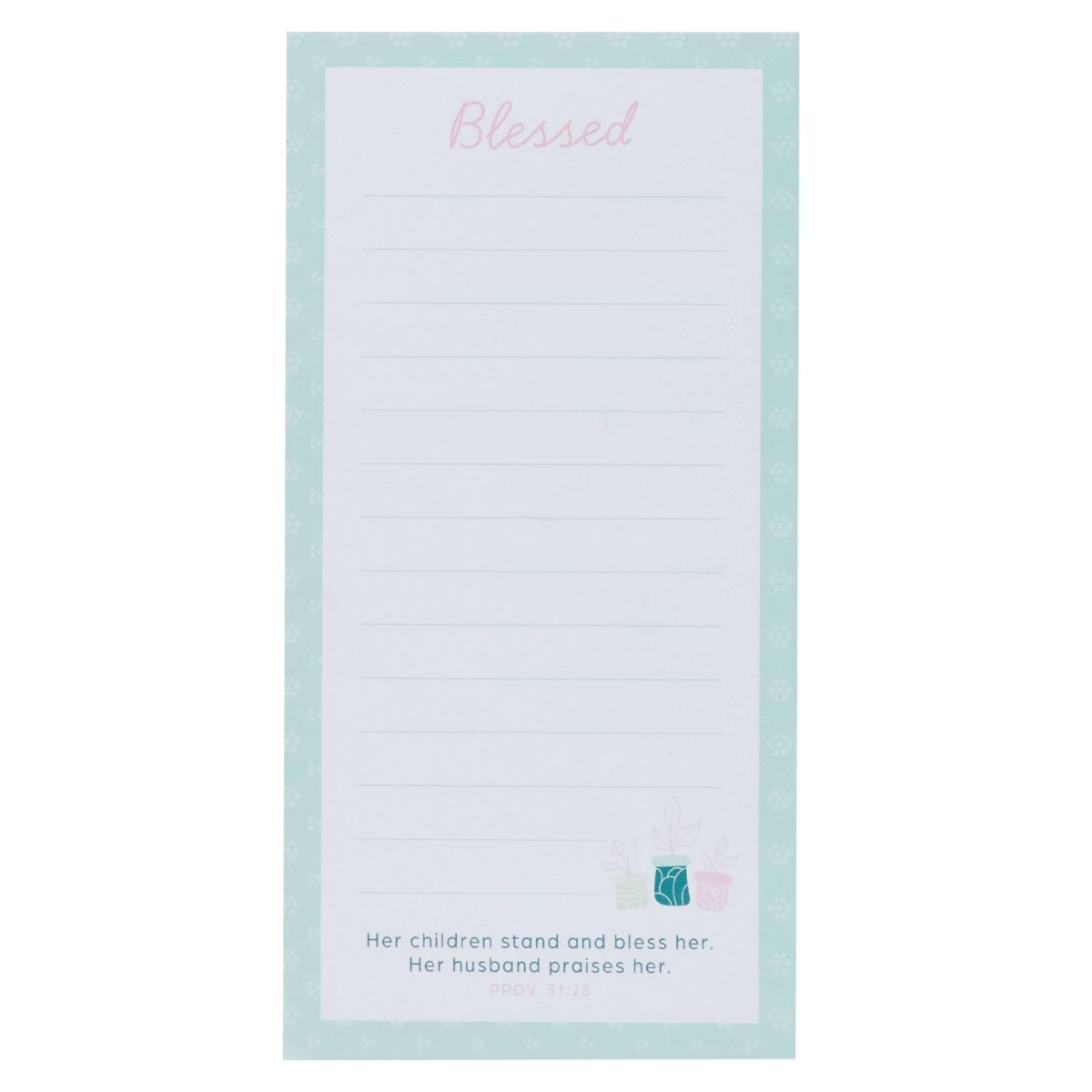 Downloaded from Square for use with Vendor ID (404) and Product ID (Square: 6VT3IKTEKGPRDRYRC6HLZBKG - WC: 72826). Product Image for Magnetic Notepad w/pen Blessed Prov. 31:28