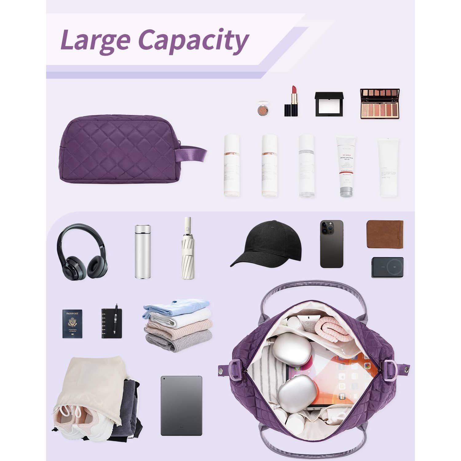 Downloaded from Square for use with Vendor ID (404) and Product ID (Square: DXWRCO4QBWUMPTZNFCCBUX3X - WC: 72552). Product Image for Airplane Approved Duffle Bag & Toiletry Bag Set 2 PCS: Black