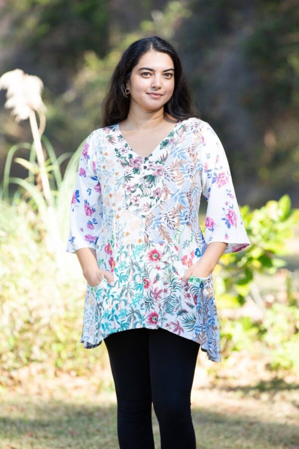 Product Image for  White Floral Serenity Patchwork Tunic XL