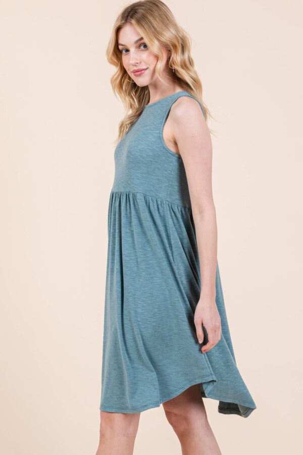 Product Image for  ETK-9342-PL Plus Size Solid Babydoll Sleeveless Knee Dress: Teal, 1XL