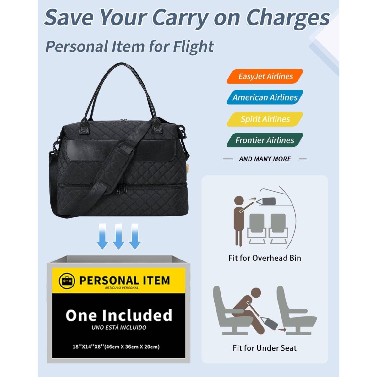 Downloaded from Square for use with Vendor ID (404) and Product ID (Square: DXWRCO4QBWUMPTZNFCCBUX3X - WC: 72552). Product Image for Airplane Approved Duffle Bag & Toiletry Bag Set 2 PCS: Black