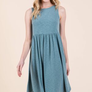 Product Image for  ETK-9342-PL Plus Size Solid Babydoll Sleeveless Knee Dress: Teal, 1XL