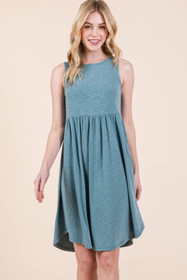 Product Image for  ETK-9342-PL Plus Size Solid Babydoll Sleeveless Knee Dress: Teal, 1XL
