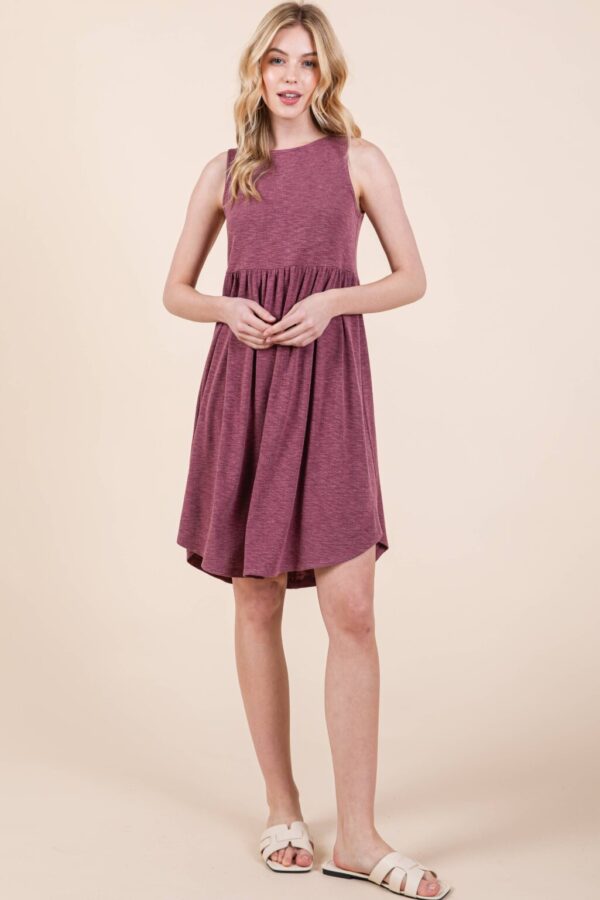 Product Image for  ETK-9342-PL Plus Size Solid Babydoll Sleeveless Knee Dress: Burgundy, 2XL