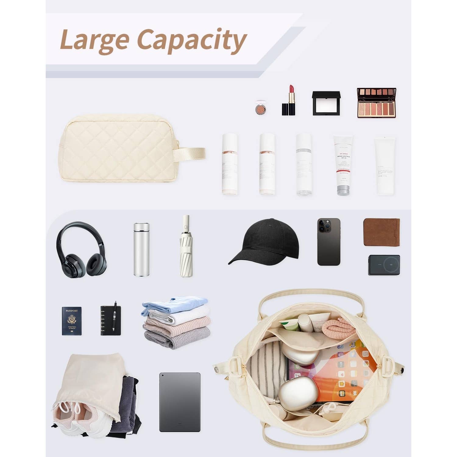 Downloaded from Square for use with Vendor ID (404) and Product ID (Square: DXWRCO4QBWUMPTZNFCCBUX3X - WC: 72552). Product Image for Airplane Approved Duffle Bag & Toiletry Bag Set 2 PCS: Black