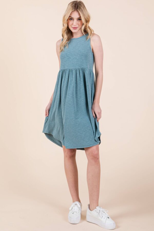 Product Image for  ETK-9342-PL Plus Size Solid Babydoll Sleeveless Knee Dress: Teal, 1XL