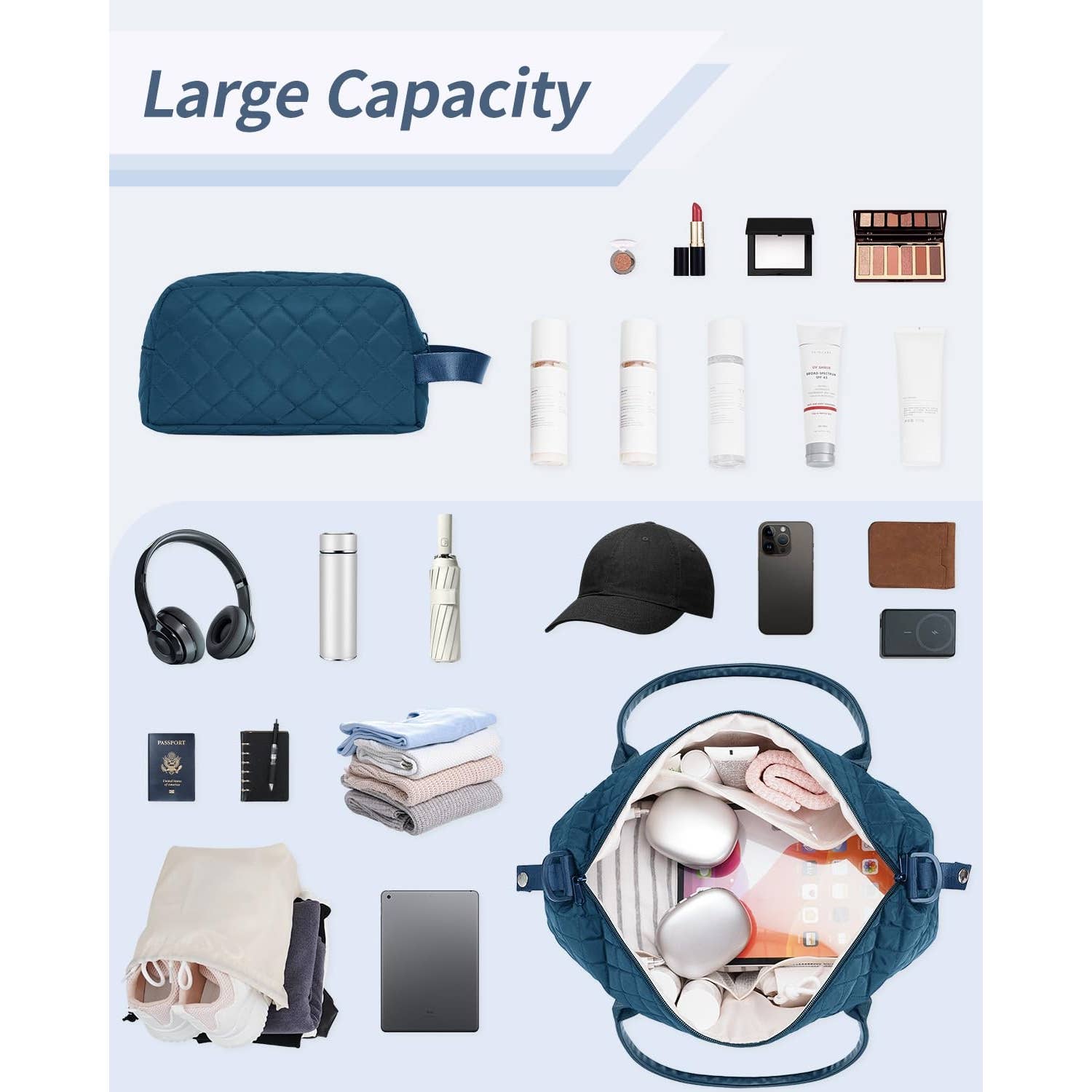 Downloaded from Square for use with Vendor ID (404) and Product ID (Square: DXWRCO4QBWUMPTZNFCCBUX3X - WC: 72552). Product Image for Airplane Approved Duffle Bag & Toiletry Bag Set 2 PCS: Black