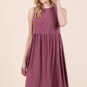 Product Image for  ETK-9342-PL Plus Size Solid Babydoll Sleeveless Knee Dress: Burgundy, 1XL