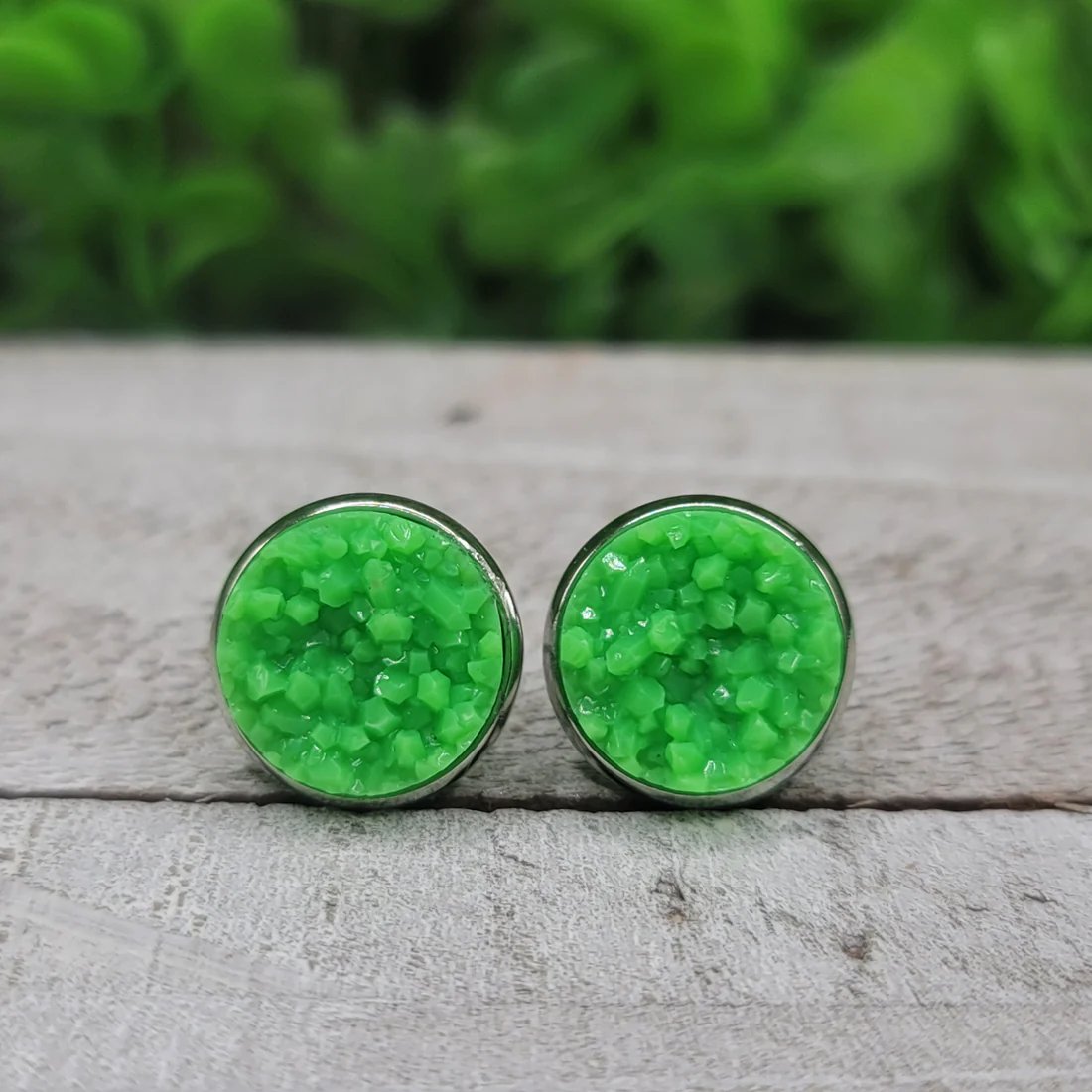 Downloaded from Shopify for use with Vendor ID (979) and Product ID (10193812816166). Product Image for Green Neon Druzy Stud Earrings