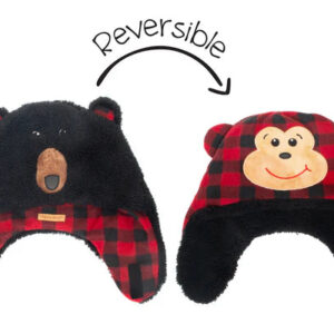 Product Image for  Kids & Baby Reversible Sherpa Hat – Black Bear & Monkey