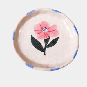 Product Image for  Pink Flower Blue Rim Trinket Tray-Ceramic Trinket Ring Dish-Jewelry Tray