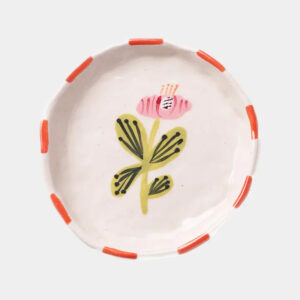 Product Image for  Pink Flower Red Rim Trinket Tray-Ceramic Trinket Ring Dish-Jewelry Tray
