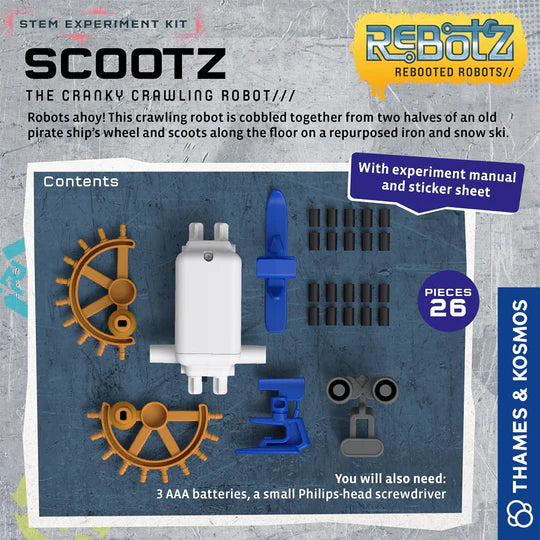 Downloaded from Shopify for use with Vendor ID (979) and Product ID (10280826208550). Product Image for  ReBotz: Scootz – The Cranky Crawling Robot