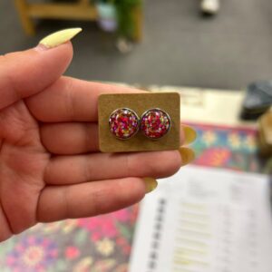 Product Image for  Pink, Silver, and Gold Confetti Dome Stud Earrings
