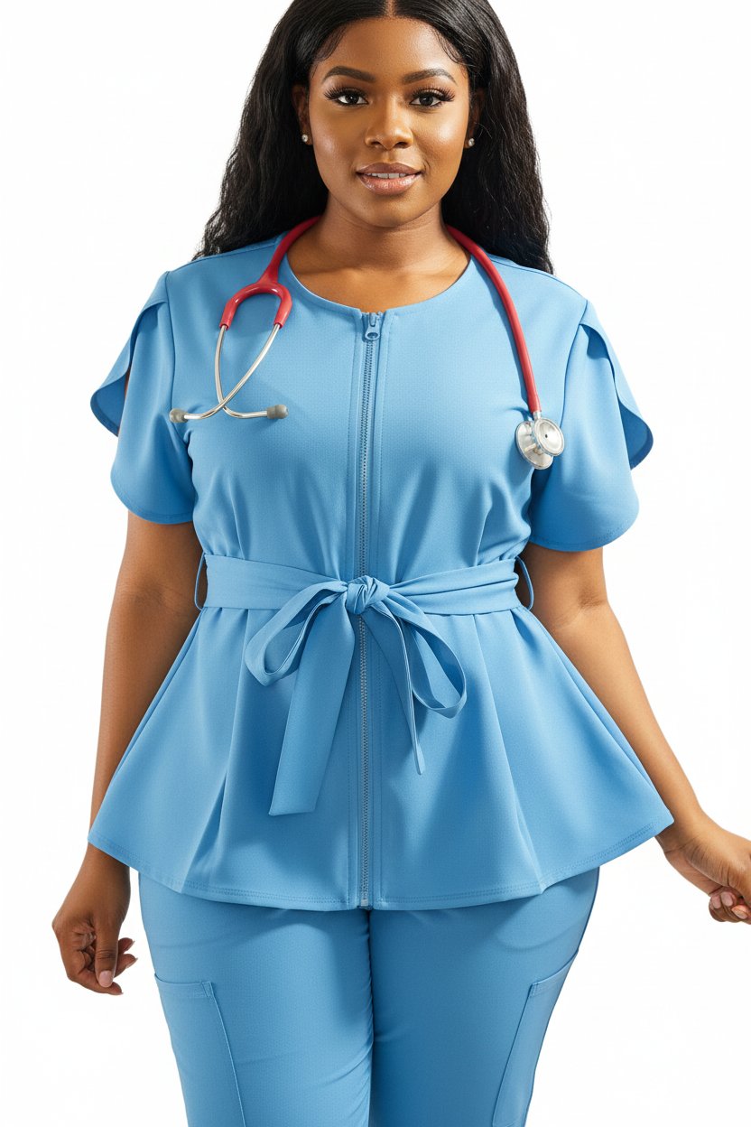 Downloaded from Shopify for use with Vendor ID (893) and Product ID (7723990712542). Product Image for Stylish Medical Uniforms – Peplum Scrub Set