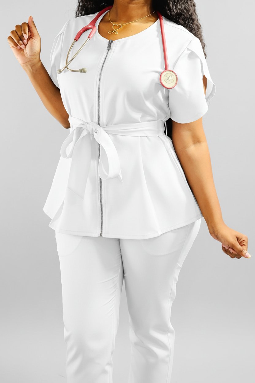Downloaded from Shopify for use with Vendor ID (893) and Product ID (7723990712542). Product Image for Stylish Medical Uniforms – Peplum Scrub Set