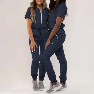 Product Image for Stylish Medical Uniforms – Premium White Jogger Scrub Set | Zipper Pockets | Polyester Spandex Blend