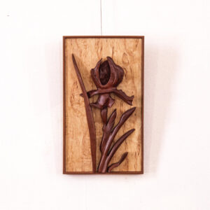 Product Image for Hi Relief Iris, Cherry on Karelian Birch, Dennis McCarty, GA32