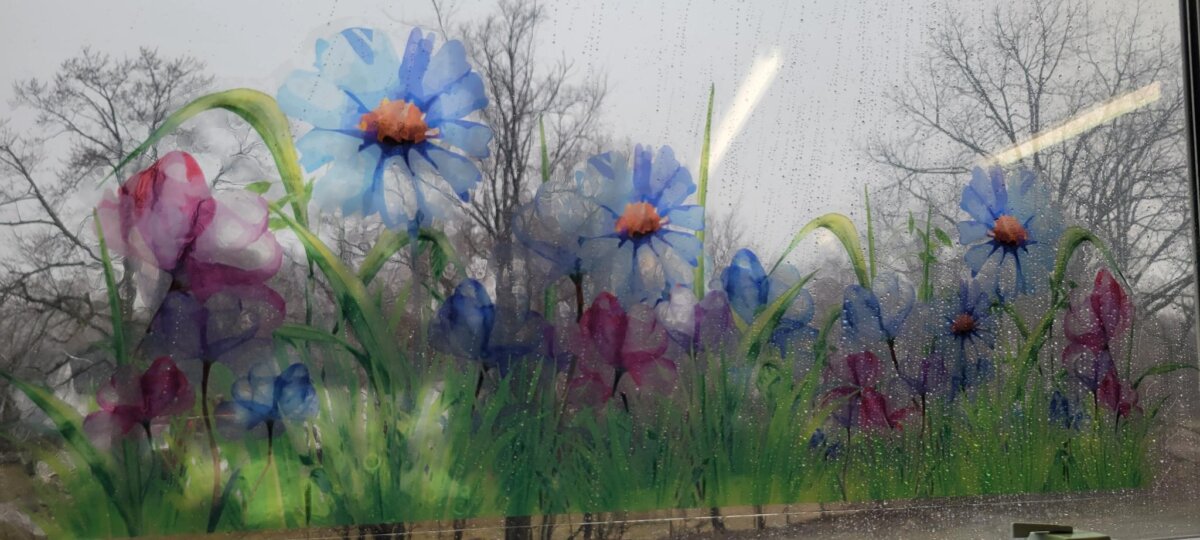 Downloaded from Shopify for use with Vendor ID (932) and Product ID (7204603068480). Product Image for Watercolor Meadow Static Window Cling, Renter-Friendly!