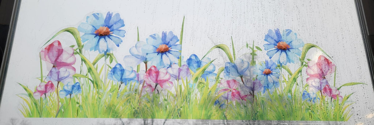Downloaded from Shopify for use with Vendor ID (932) and Product ID (7204603068480). Product Image for Watercolor Meadow Static Window Cling, Renter-Friendly!
