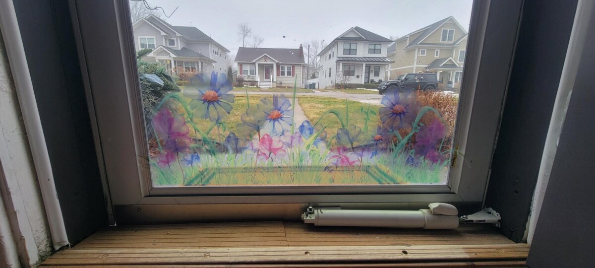 Downloaded from Shopify for use with Vendor ID (932) and Product ID (7204603068480). Product Image for Watercolor Meadow Static Window Cling, Renter-Friendly!