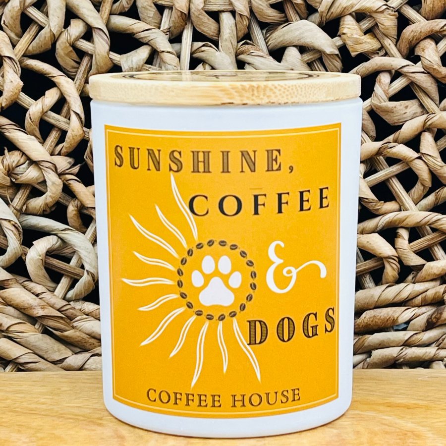 Downloaded from Shopify for use with Vendor ID (1042) and Product ID (7062937206916). Product Image for Sunshine, Coffee and Dogs Lover Candle