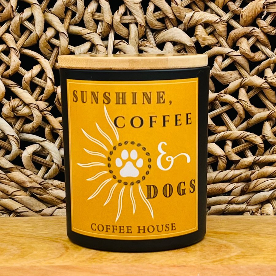 Downloaded from Shopify for use with Vendor ID (1042) and Product ID (7062937206916). Product Image for Sunshine, Coffee and Dogs Lover Candle